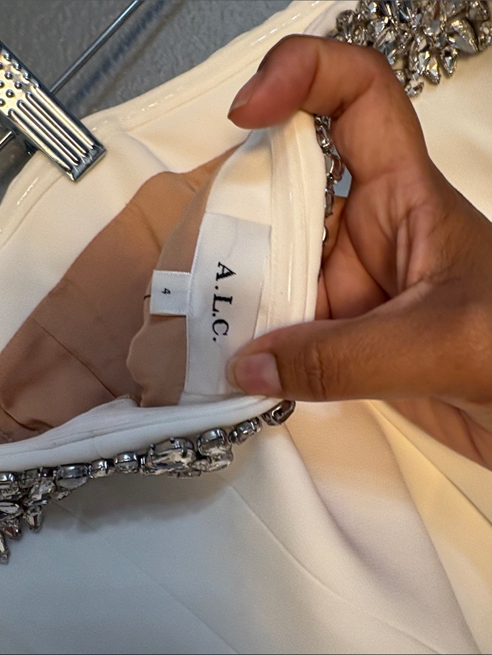 A.L.C Elsie Dress Strapless Cream Cocktail Dress with Beaded Trim - Picture 5 of 6